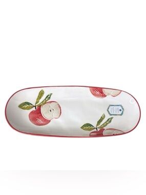 Hand Painted Red Apple Ceramic Long Tapas Plate Perfect Teacher Gift NWT